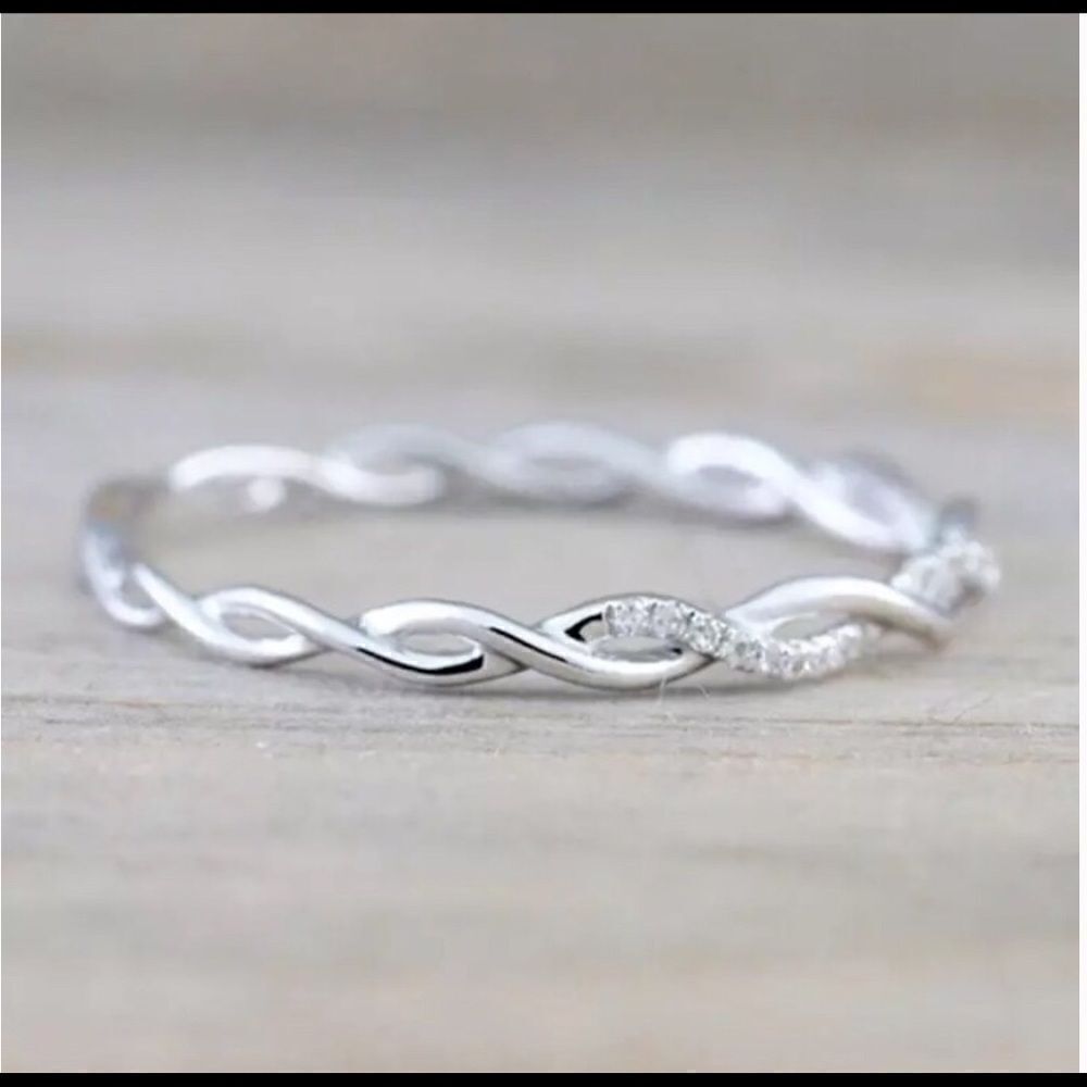 Twisted White Gold PLATED Eternity Ring - Picture 4 of 6